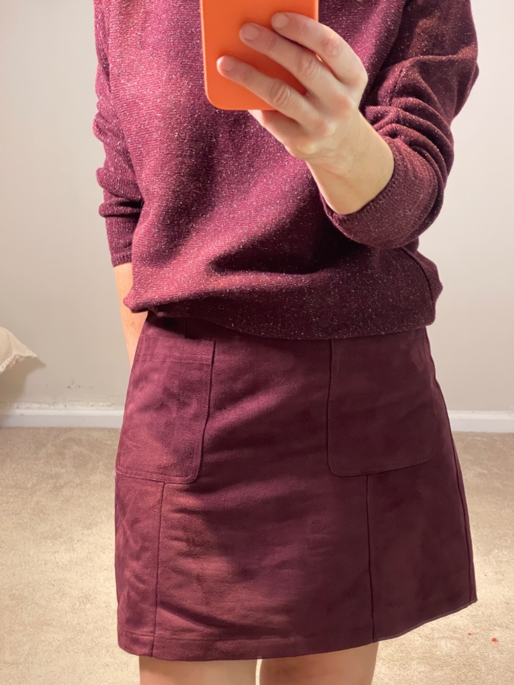Old Navy plum/burgundy faux suede mini skirt women 0